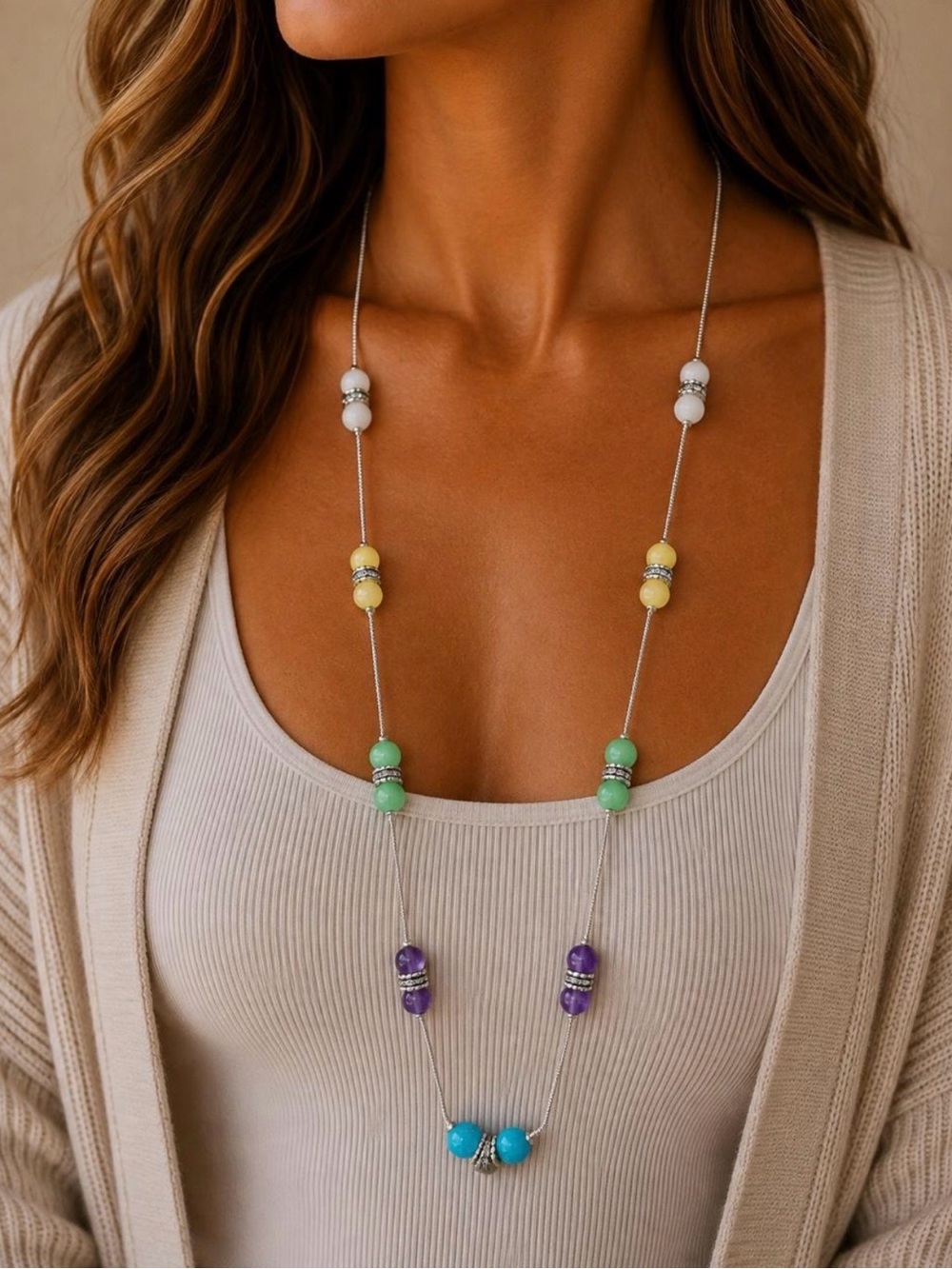 Multi-Color Beaded Long Necklace - Women Jewelry